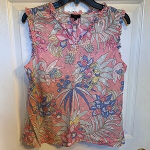 Talbots Pink Tropical Print Sleeveless Blouse